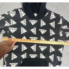 Adidas All Over Logo Print Hoodie Mens Large Black White Pullover Sweatshirt