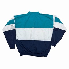 Vintage Adidas Size Large Sweatshirt Color Block Blue Teal White Striped 80s 90s