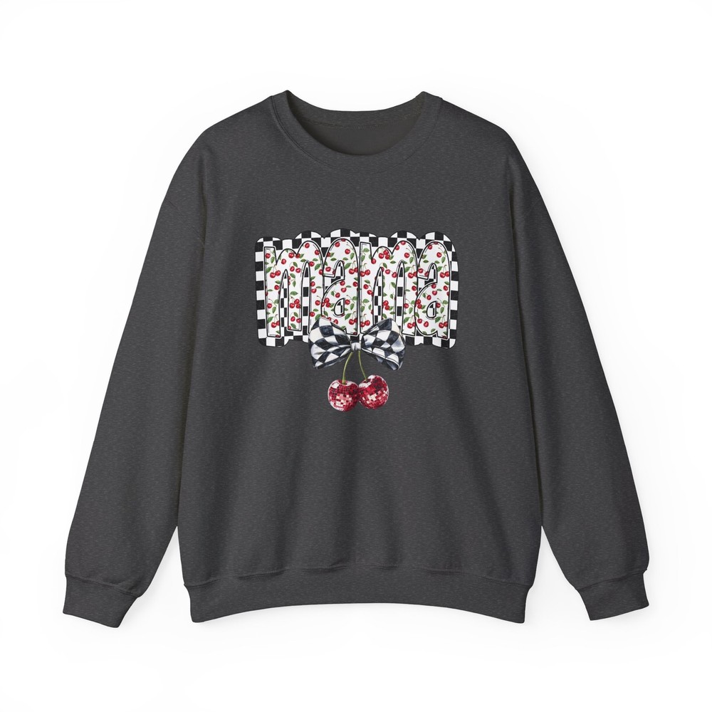 Checkerboard Floral Script with Cherries Sweatshirt