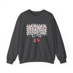 Checkerboard Floral Script with Cherries Sweatshirt