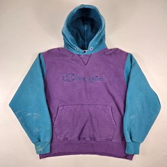 Vintage Champion Hoodie Adult Large Purple Green Colorblock 90s USA Big Logo