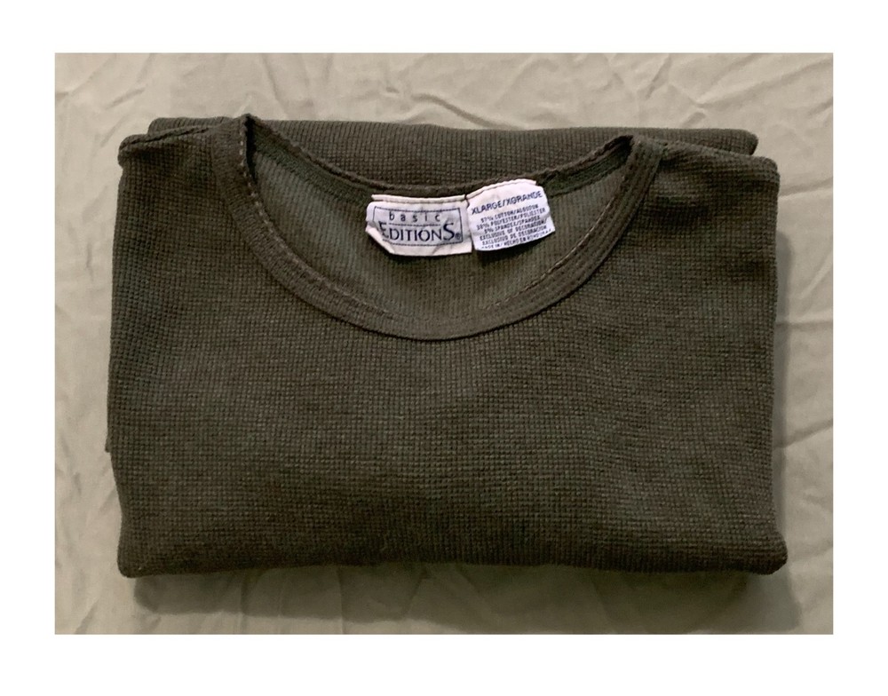 BASIC EDITIONS UNISEX DARK OLIVE GREEN LONG SLEEVE PULLOVER SHIRT SIZE A/XL