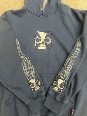 Vintage Sapphire Lounge Skull & Cross Tribal Embroidered Hoodie XL