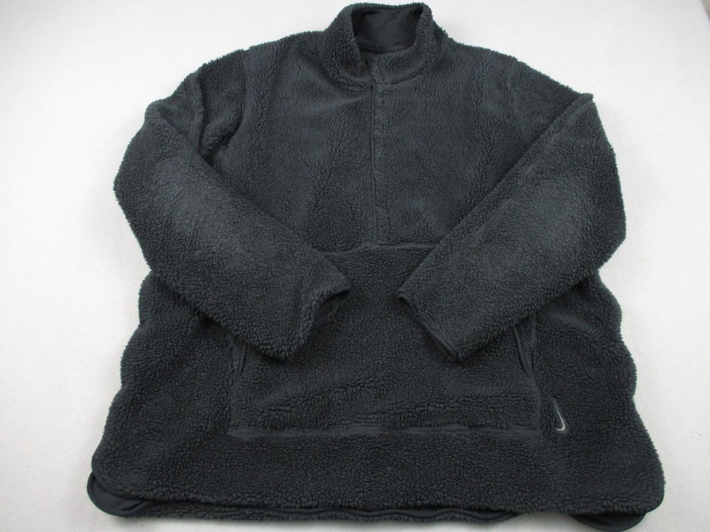 Nike Yoga Sweatshirt Men L Black Pullover 1/4 Zip Faux Fur Fleece Heavyweight
