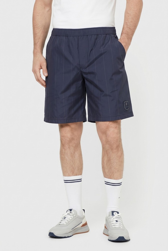 BRUNELLO CUCINELLI MEN’S BLUE PINSTRIPE GYM SHORTS MSRP $1410