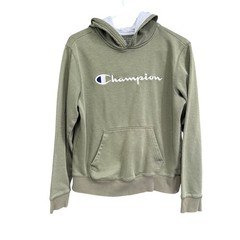 Champion Hoodie Kids Pullover Sweatshirt Olive Green Gray Lined XL Extra Large
