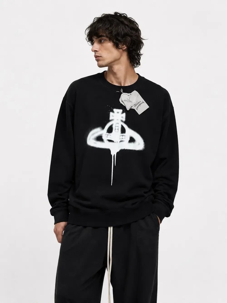 Vivienne Westwood Black Big Logo New Sweatshirt Luxury