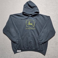 Gildan Heavy Blend John Deere Embroidered Logo Gray Pullover Hoodie 2XL