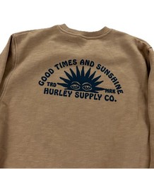 NEW Hurley Good Times Sunshine Slub Crew Neck Pullover Sweatshirt Brown Mens