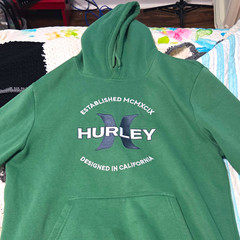 Hurley Men’s Green Fleece Pullover Hoodie Size M Logo Graphic Print Pockets