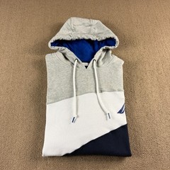 Nautica Long Sleeve Hoodie Sweatshirt Gray White Blue Color Block Size XXL