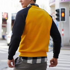 Pullover Sweatshirt Long Sleeve Color Block Raglan Sleeve Yellow Black