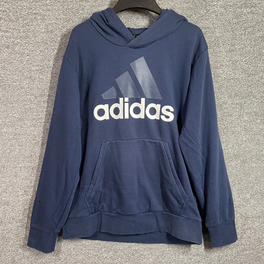 Adidas Hoodie Mens L Essentials Big Logo Navy Blue Fleece Pullover