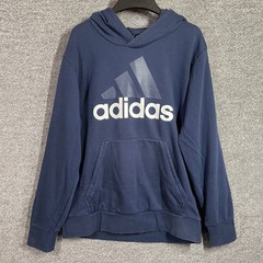 Adidas Hoodie Mens L Essentials Big Logo Navy Blue Fleece Pullover