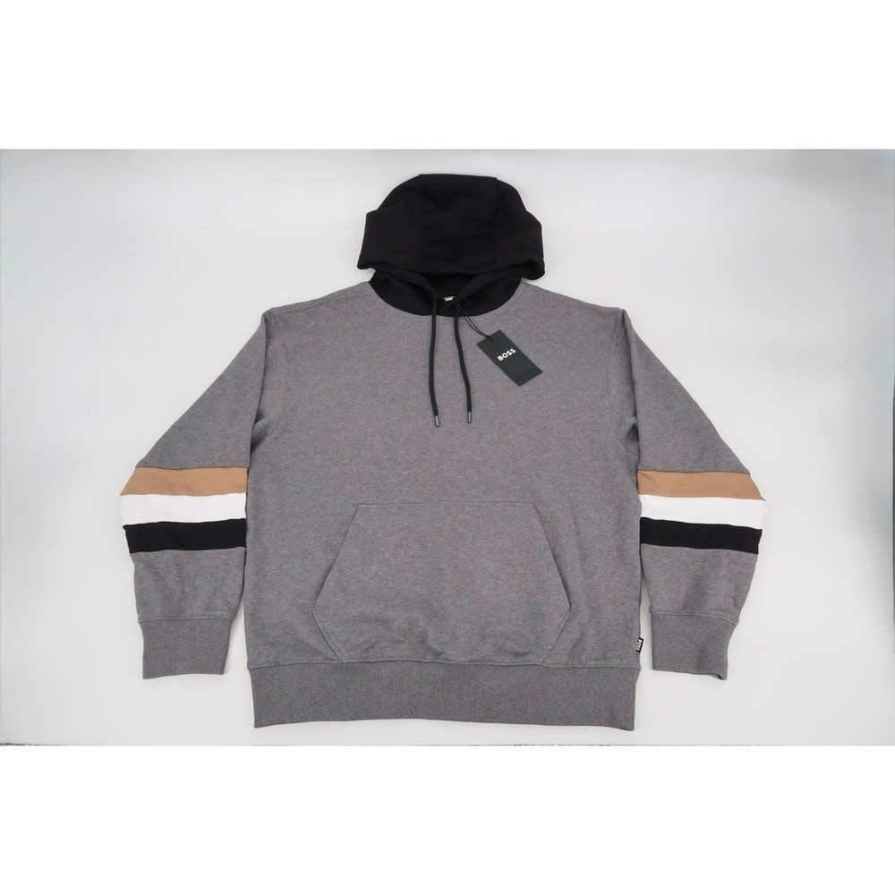 Hugo Boss Sullivan 20 Hoodie Mens Medium Gray Black Tan Colorblock Striped New