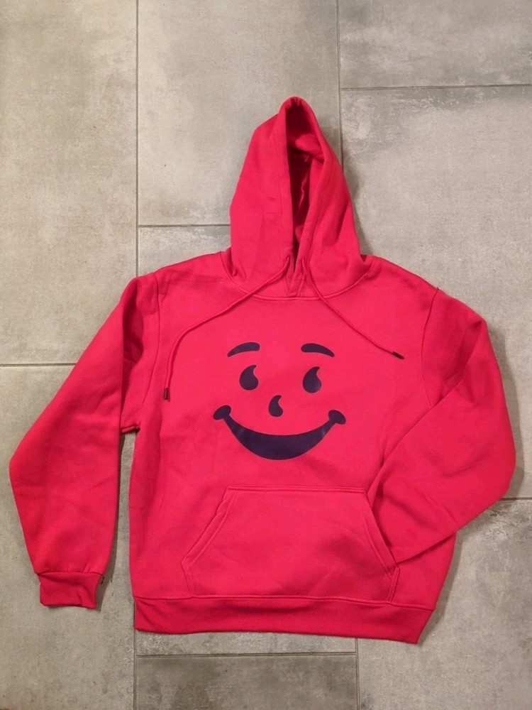 Kool-Aid Man 80s Logo Mens Large Red Hoodie Sweatshirt 46″ CHEST 28″ LONG New