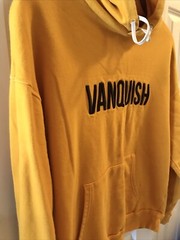 Vanquish Fitness Hoodie Men’s Size Small Orange Yellow Raised Letters