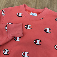 Champion Reverse Weave Long Sleeve Crew Neck Sweatshirt Men’s S Coral Pink Logos