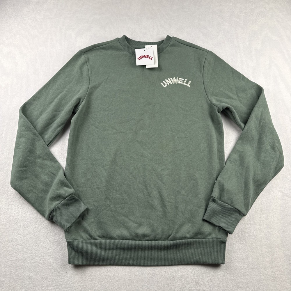 Unwell Apparel Crewneck Sweatshirt XXS Green Embroidered Logo Graphic Print Back