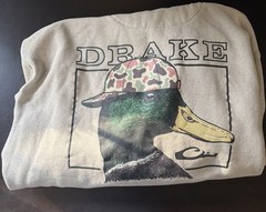 Drake Men’s Beige Pullover Hoodie L Graphic Logo Drawstring Long Sleeve