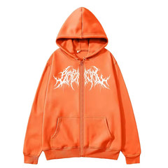 Y2K Full Zip Hoodie Men Gothic Metal Logo Graphic Sweatshirt Grunge Opium Jacket
