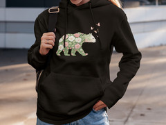 Floral Bear Hoodie Unisex Black Pullover Sweatshirt Nature Animal Graphic Gift