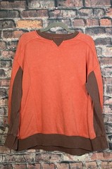 Men’s Orange Brown Colorblock Crew Neck Pullover Long Sleeve Sweatshirt Size S