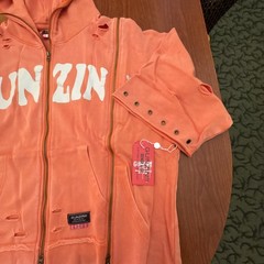 Gunzinii Denim Men Distressed Full Zip Hoodie Keep It Sturdy Orange XL Brand New