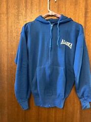 Vintage Alaska Hoodie Zip sweatshirt w/long sleeves in Royal Blue – small – NEW