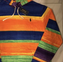 Polo Ralph Lauren Men’s Vibrant Stripe Pullover Hoodie Orange Blue $168 New