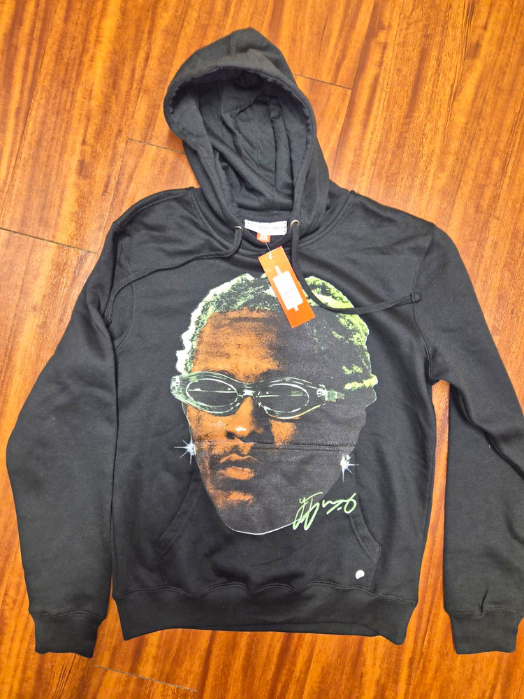 Men’s Black “Who Is Jeffrey?” Graphic Print Pullover Hoodie Pockets XS