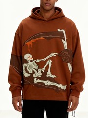 Men’s Y2K Skull Scythe Hoodie Retro Colorblock Patchwork Streetwear Hip-Hop NEW