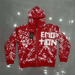 Mixed Emotion – Printed Lettering Print Zippered Hooded Sweatshirt