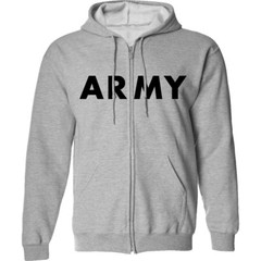 Classic U.S. “ARMY” Full-Zip Hooded Sweatshirt in Gray – Adult Small to 5X-Large