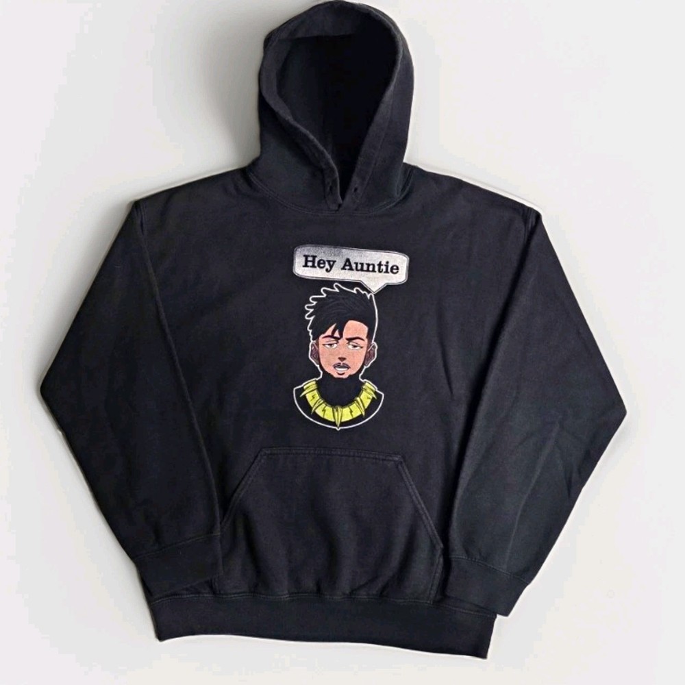 Marvel Black Panther Killmonger “Hey Auntie” Anime Graphic Hoodie Size M Black