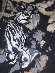 Dikotomy DK Tie Dye Two Toned Hoodie Black Tan Skeleton Hands Prayer L