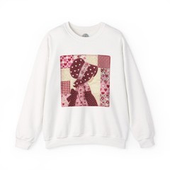 Retro Valentines Sun Bonnet Quilt Style Sweatshirt Folk Art Pullover