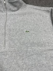 Lacoste Pullover Mens Large Gray Fleece Half Zip Mock Neck 100% Polyester Logo
