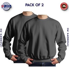 Mens Sweatshirt 2 Pack Heavy Blend Crew Neck Plain Jumper Pullover High Quality