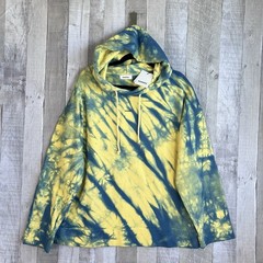 NWT Sandro Tie Dye Cotton Hoodie Mens Size XL Blue Yellow Luxury Designer $265