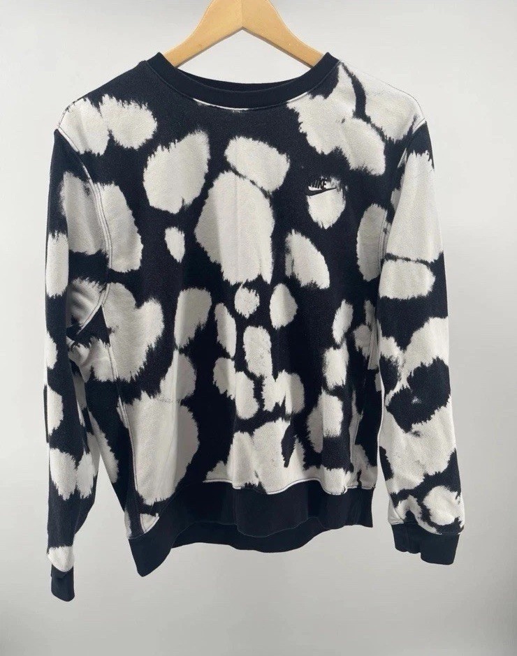 Nike Mens M Black White Abstract Cloud Tie Dye Crewneck Sweatshirt CU4344-010