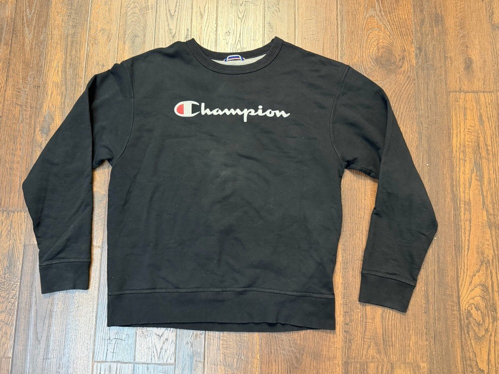 Champion Crewneck Pullover Sweatshirt Mens Large Authentic Activewear Logo Black