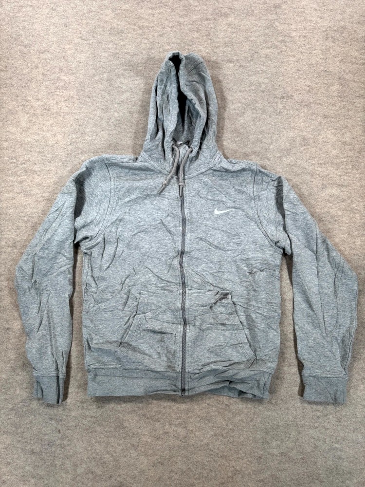 Nike Hoodie Mens Small Gray Fleece Lined Swoosh Logo Kangaroo Pockets Full Zip