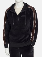 Starter Men’s Black Velour Quarter-Zip Jersey-Lined Hoodie Sweater Size M