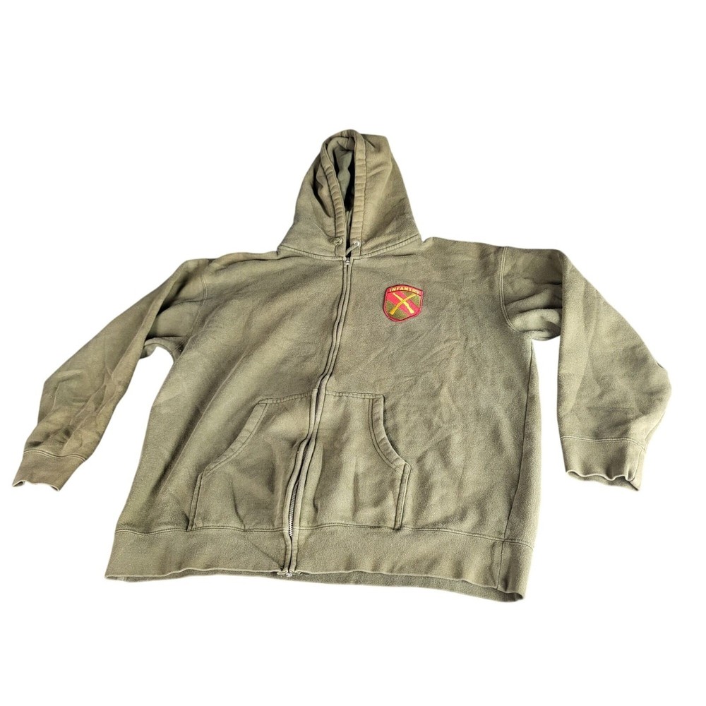 US Army Infantry Hoodie Men’s Size XL Green Double-Sided Military Sweatshirt