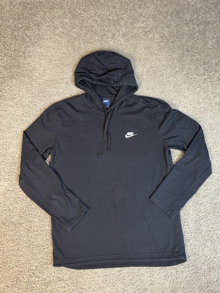 Nike Hoodie Mens L Black Pullover Hooded Jersey Cotton Long Sleeve Logo