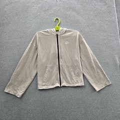 Nike Men Hoodie M Beige Logo Embroidered Oversized Zipper
