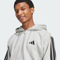 adidas Essentials 3-Stripes Fleece Hoodie Grey