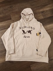 BURLEBO Men’s XL Fleece Hoodie Soft Midweight Pullover Oatmeal Ducks Graphics