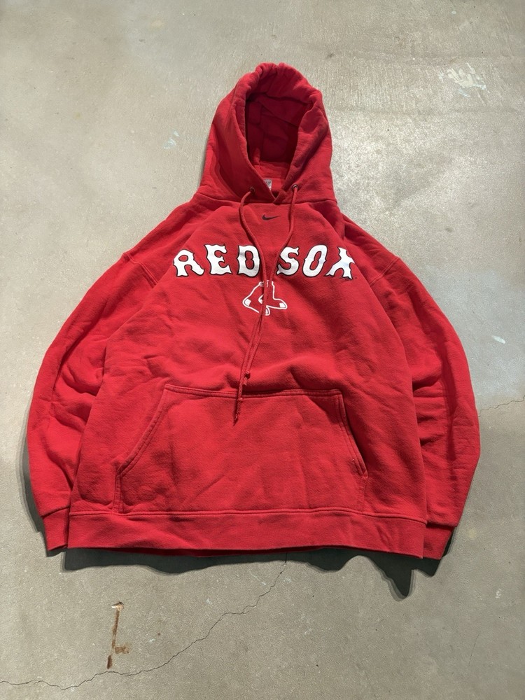 Vtg Team Nike Center Swoosh Boston Red Sox MLB Pullover Hoodie Men M Red